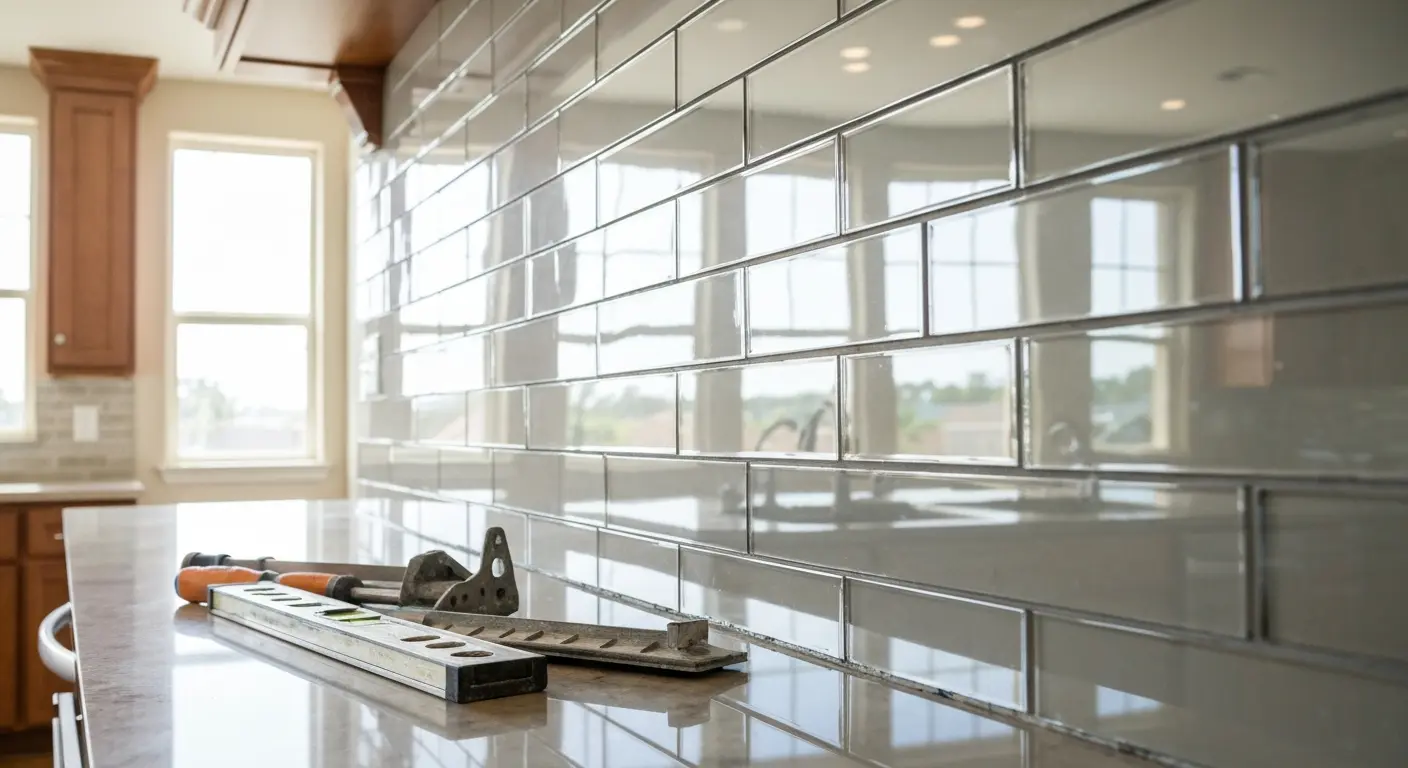 Glass backsplash tile installation