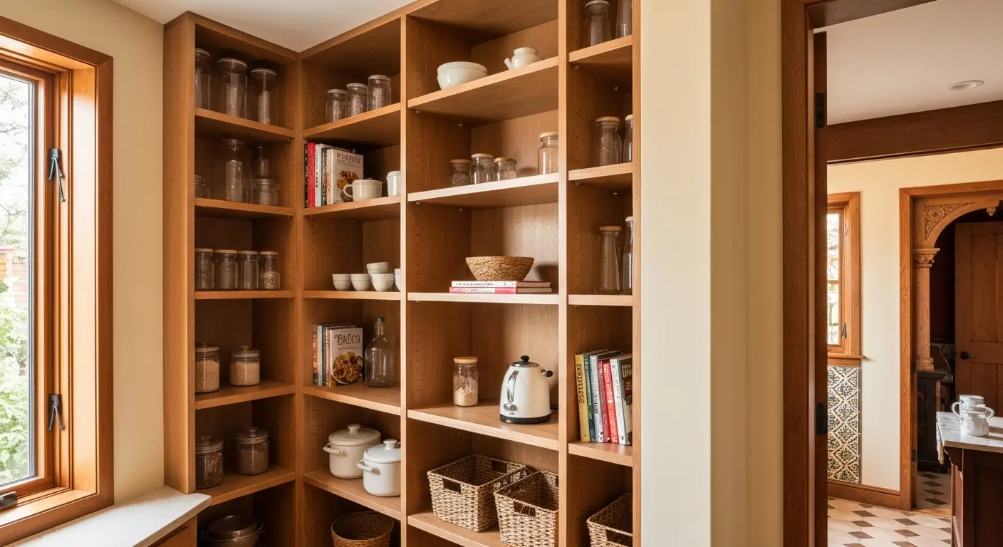 Kitchen pantry built-in shelving system