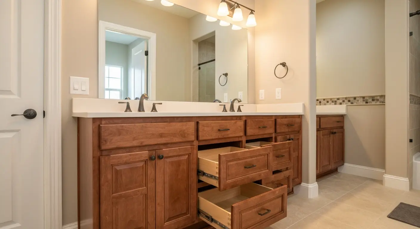 Vanity with integrated storage and drawers