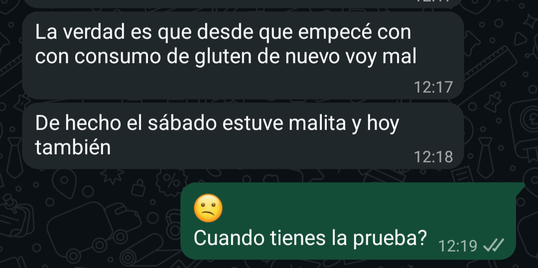 Testimonio WhatsApp — sensibilidad alimentaria identificada