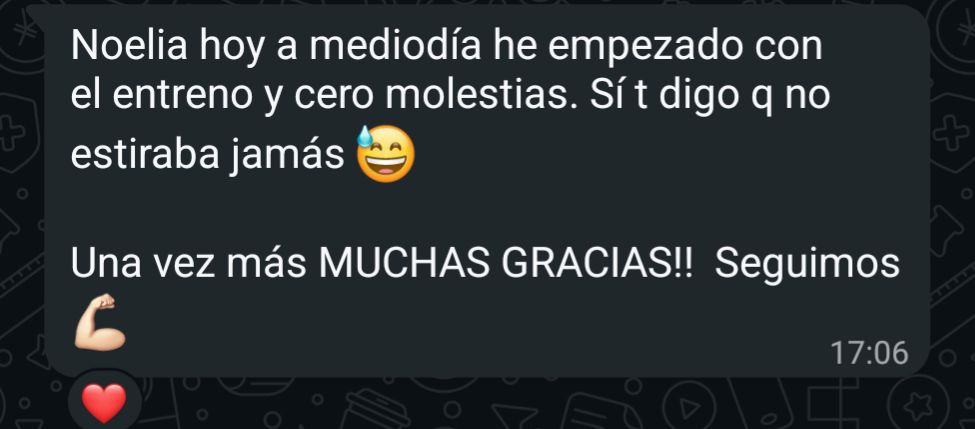 Testimonio WhatsApp — cero molestias entrenando