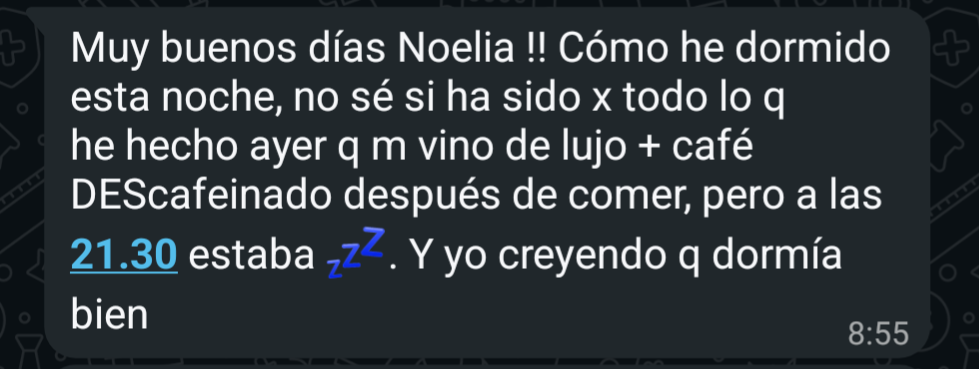 Testimonio WhatsApp — sueño mejorado radicalmente