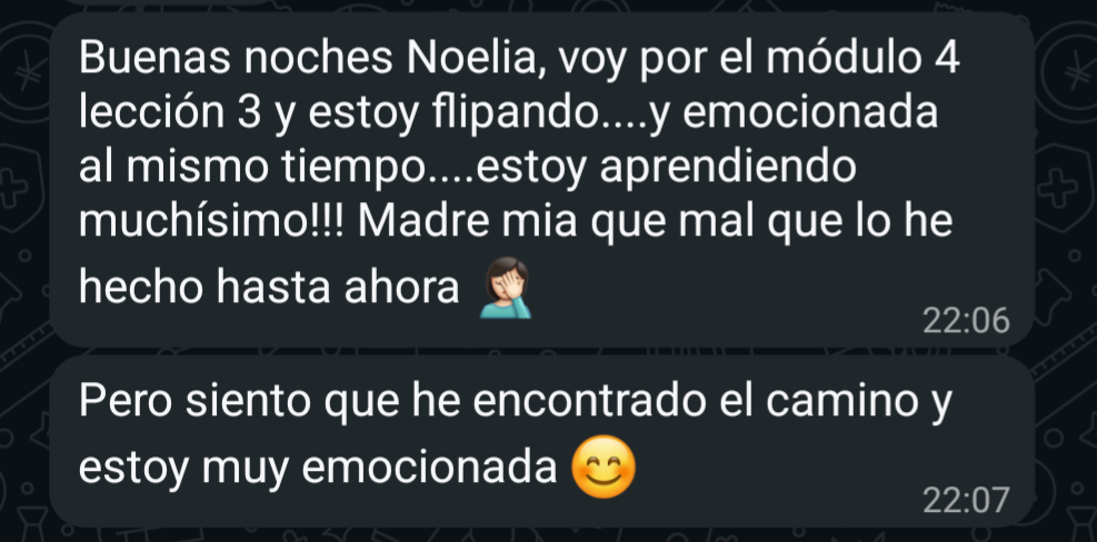 Testimonio WhatsApp — encontré el camino, estoy emocionada