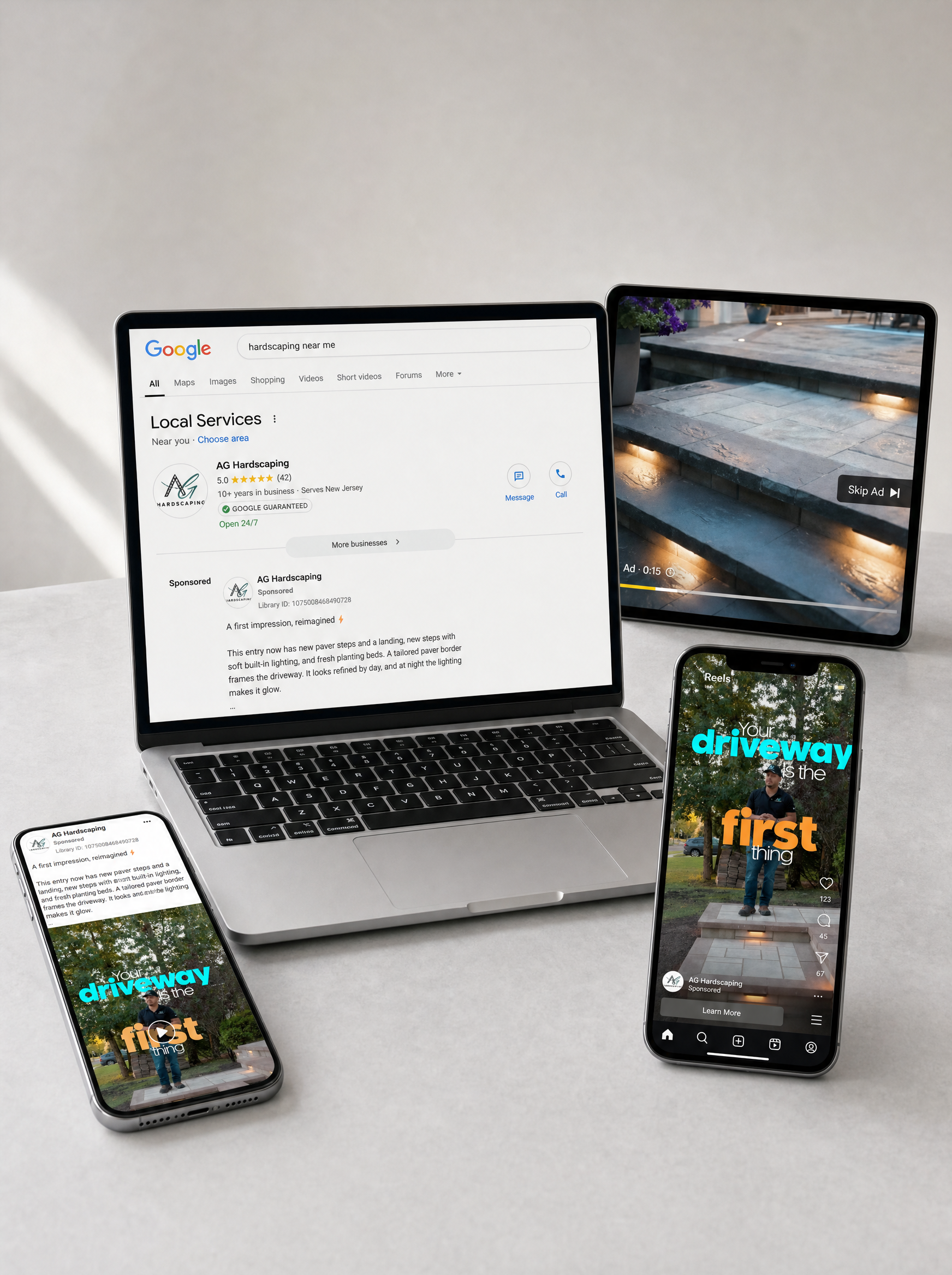 Google LSA, Google Ads and Facebook Ads feeding channel-specific funnels