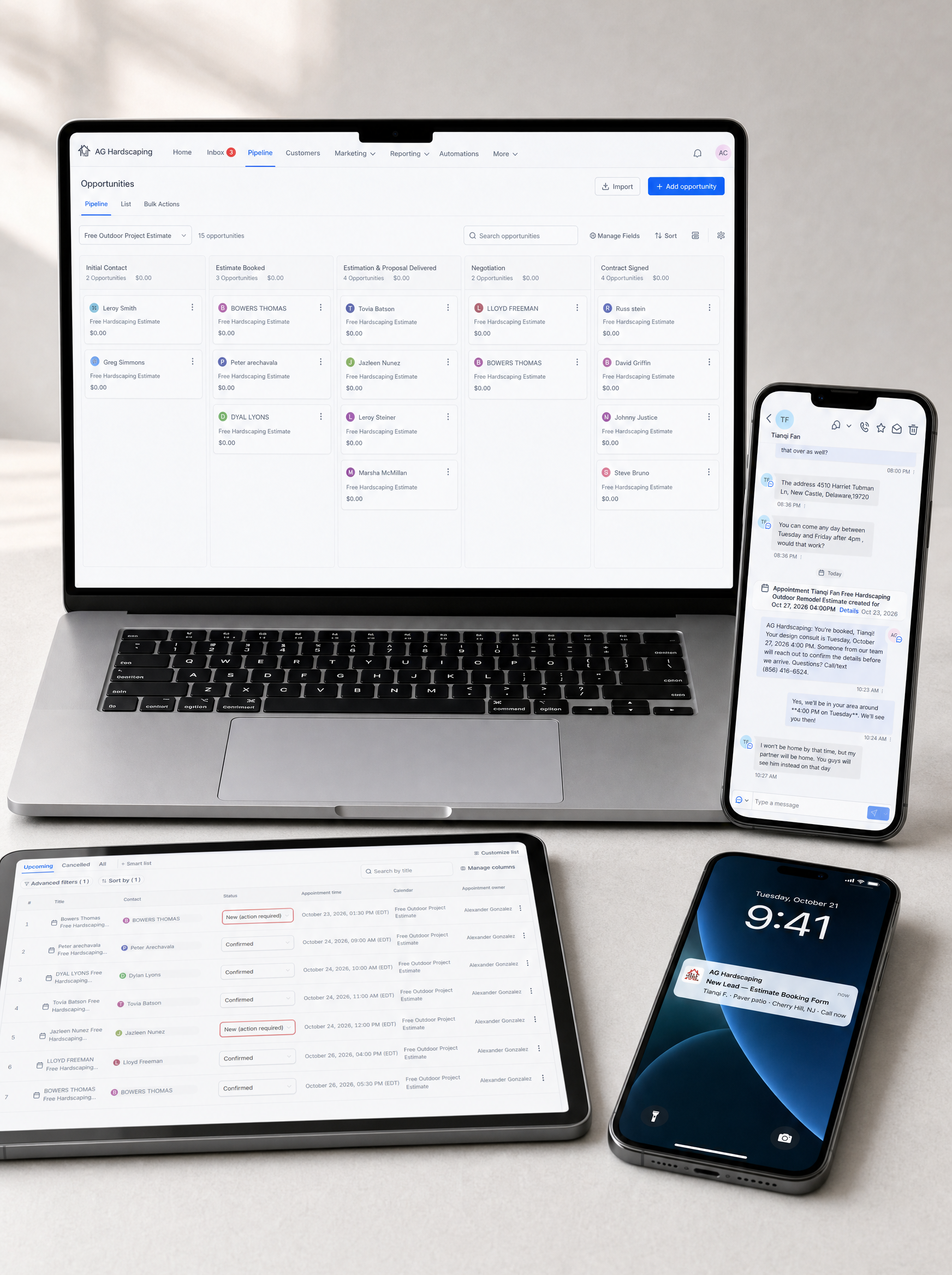 CRM pipeline from new lead to signed proposal