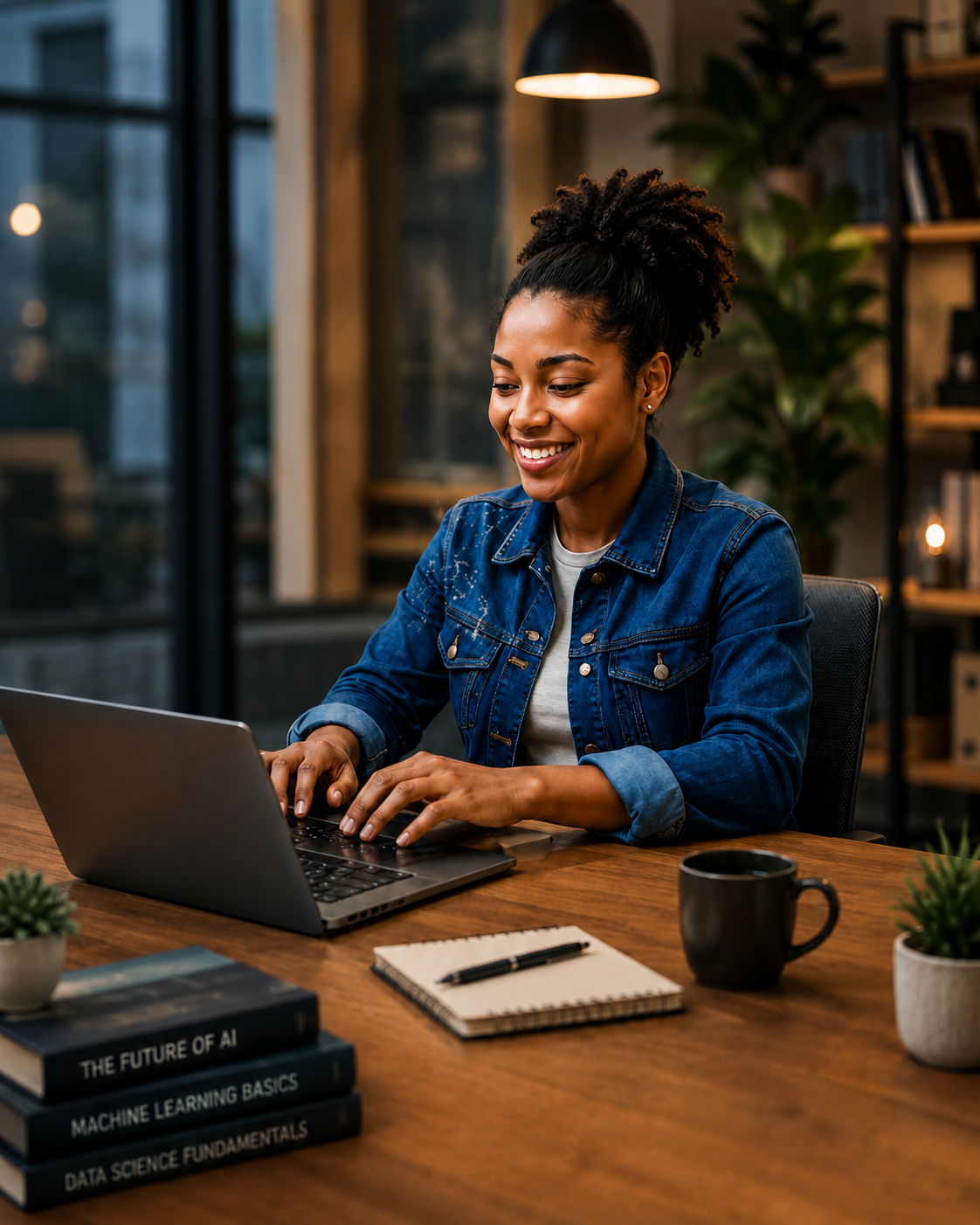 Woman smiling using laptop