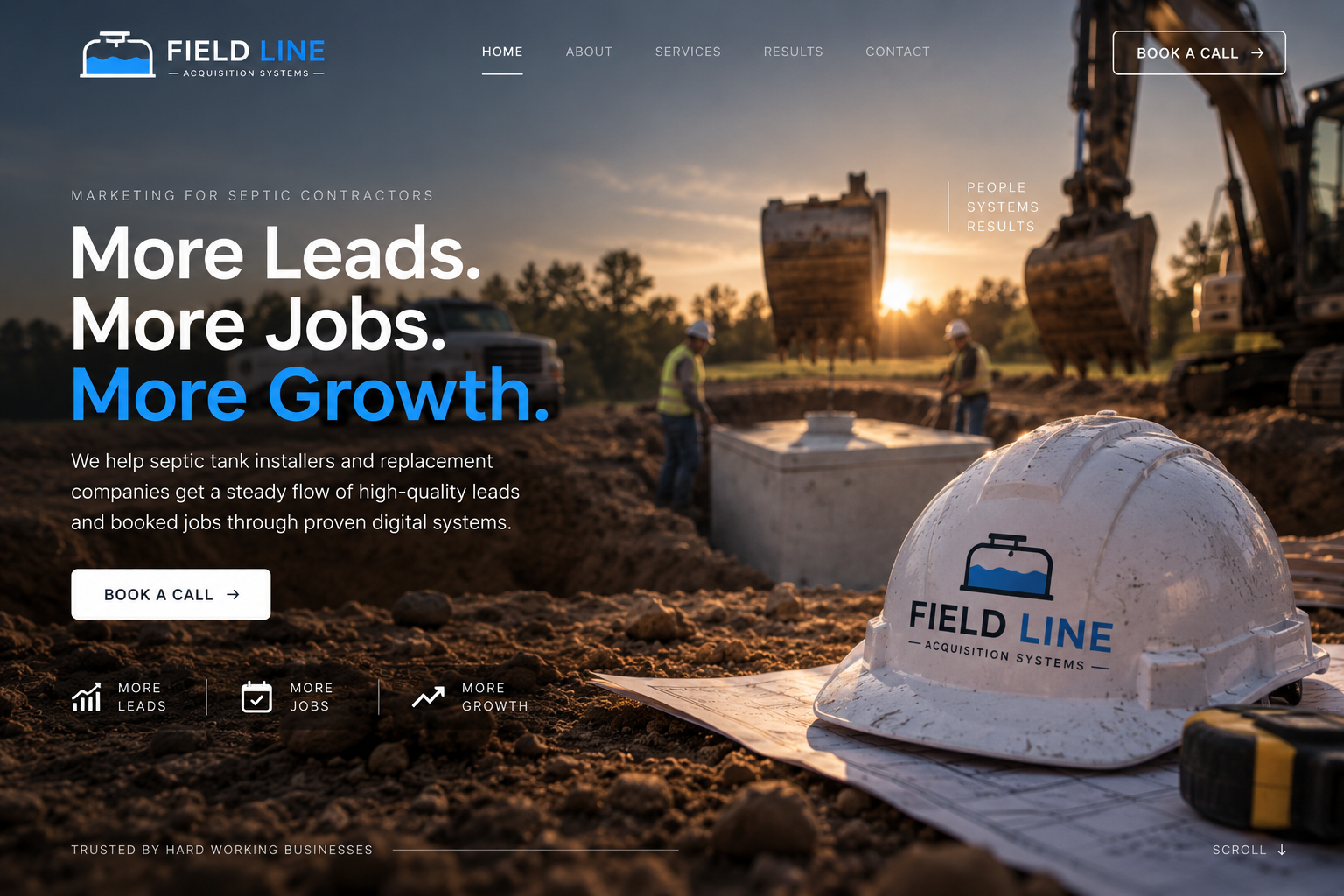 Field Line Acquisition Systems homepage showing septic contractors at work