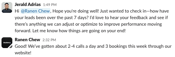 Client testimonial screenshot