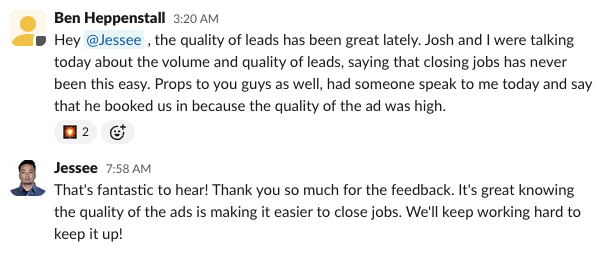 Client testimonial screenshot