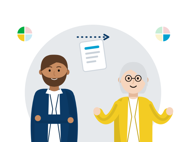 Illustration: a manager handing off work to a direct report