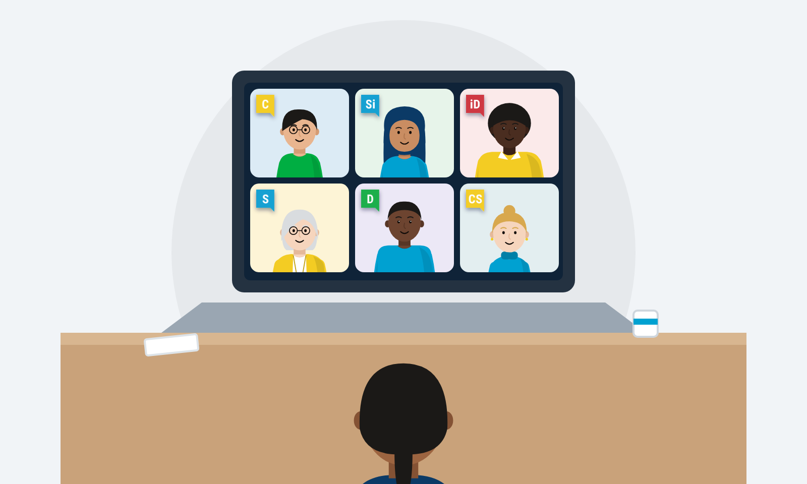One person joining a live online session from a desk