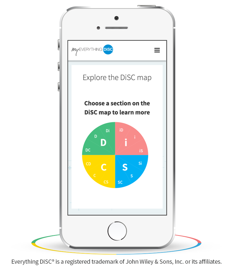 MyEverythingDiSC on a phone: explore the DiSC map