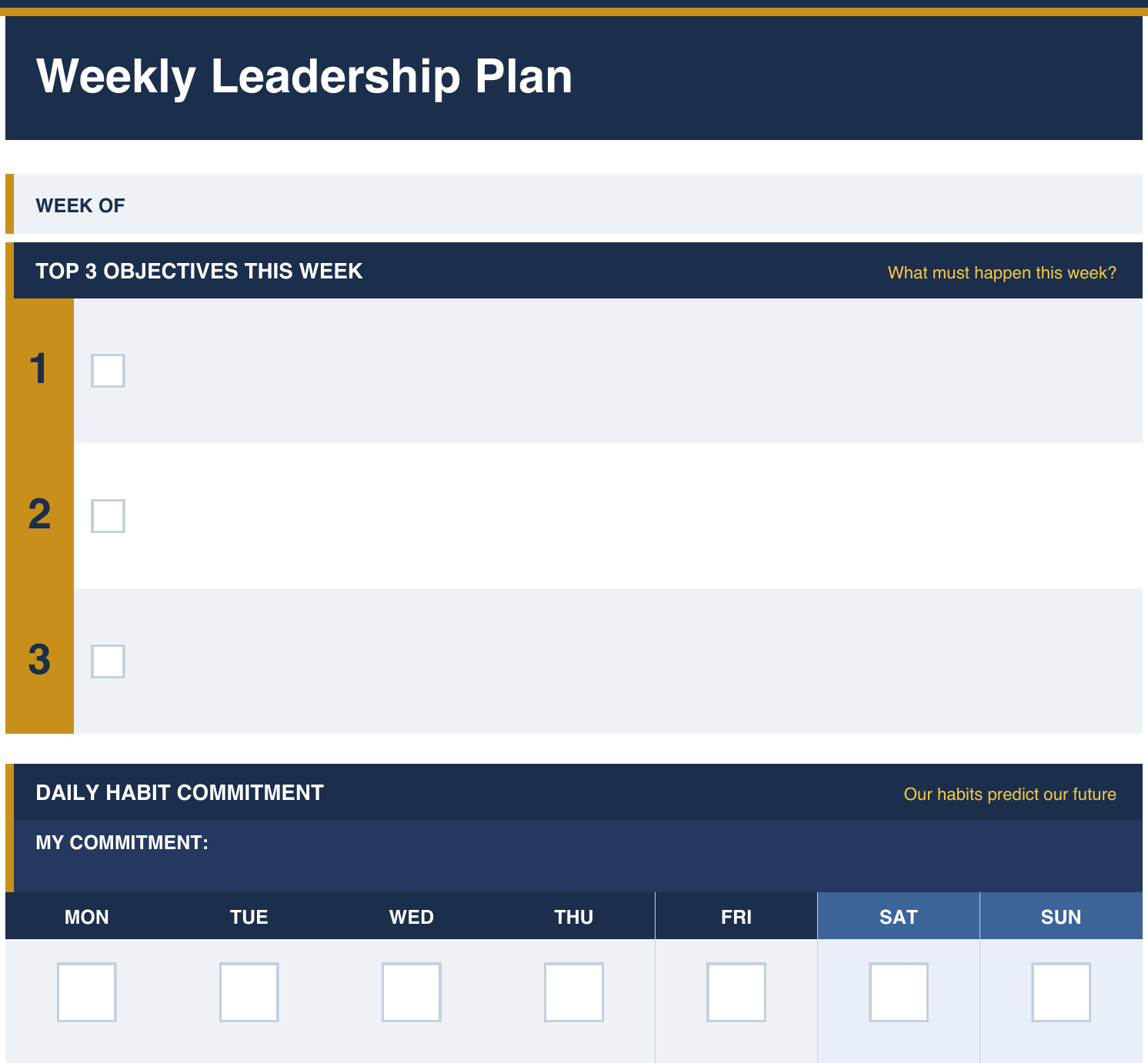 Preview of the Weekly Leadership Plan worksheet