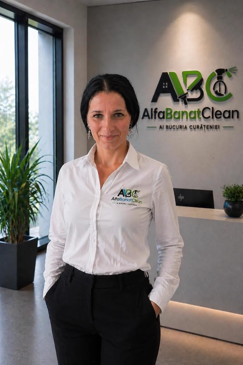 Membru al echipei de curățenie Alfa Banat Clean