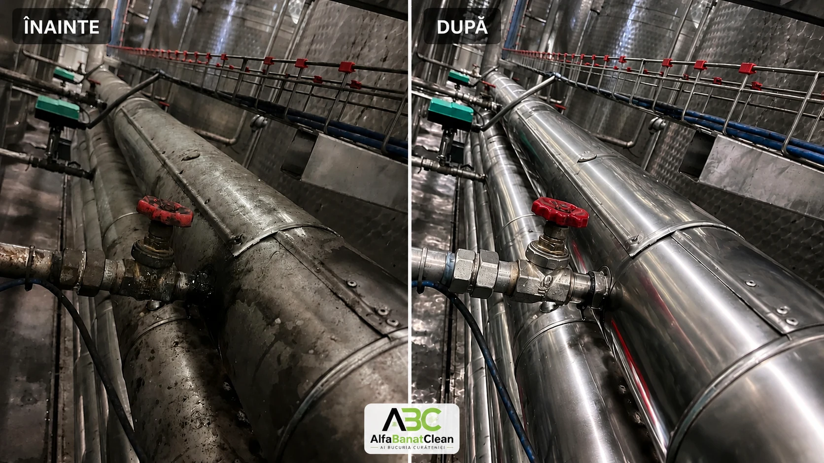 Conducte industriale înainte și după curățenie