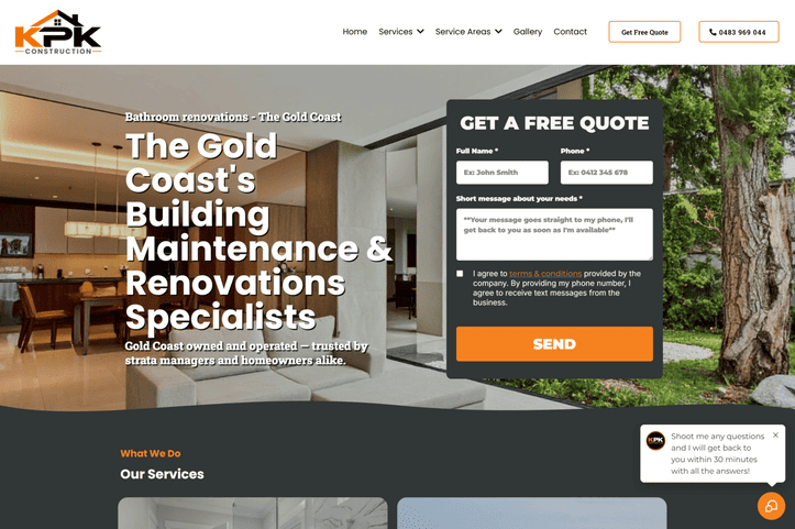 Snap Systems Website For A Construction Contractor