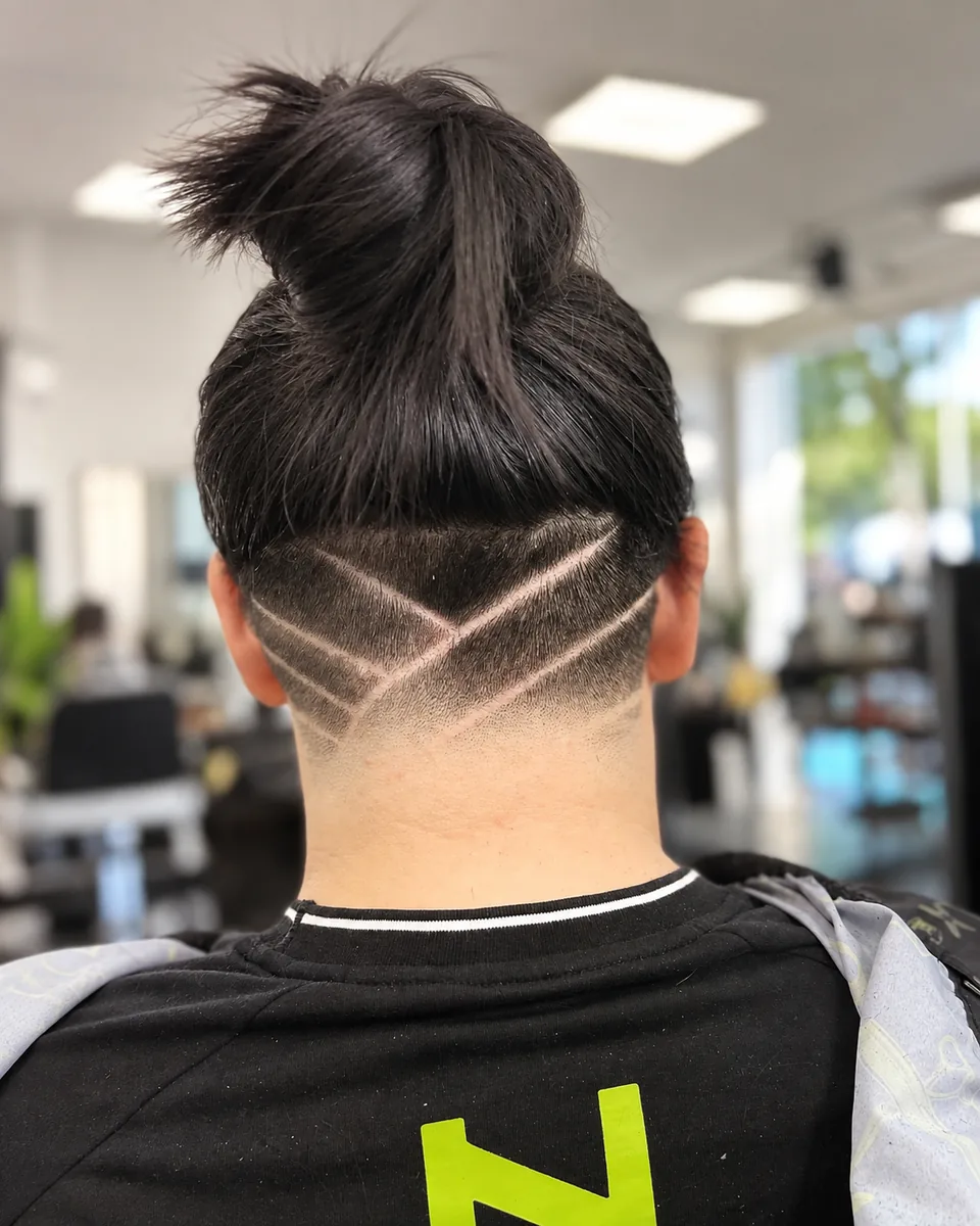 Side profile of a skin fade blending into curly texture on the upper head