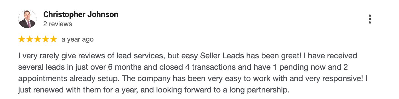 Five-star Google review for Easy Seller Leads