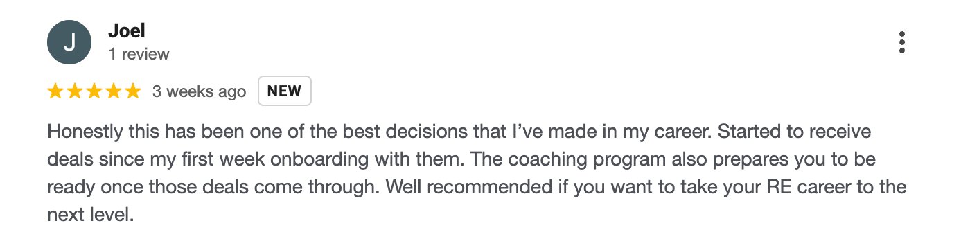 Five-star Google review for Easy Seller Leads