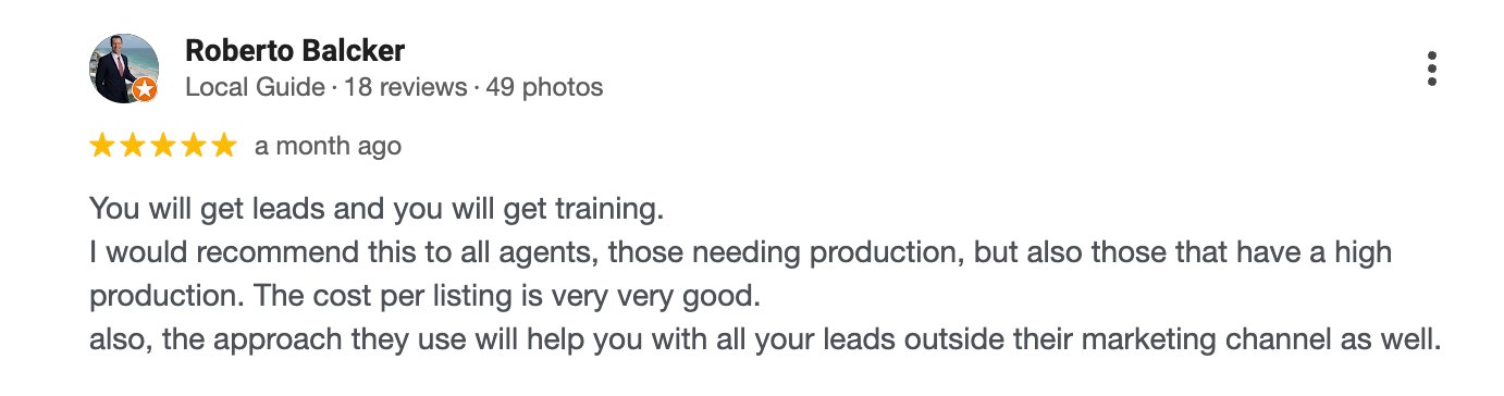 Five-star Google review for Easy Seller Leads