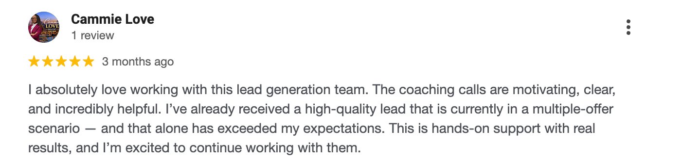 Five-star Google review for Easy Seller Leads