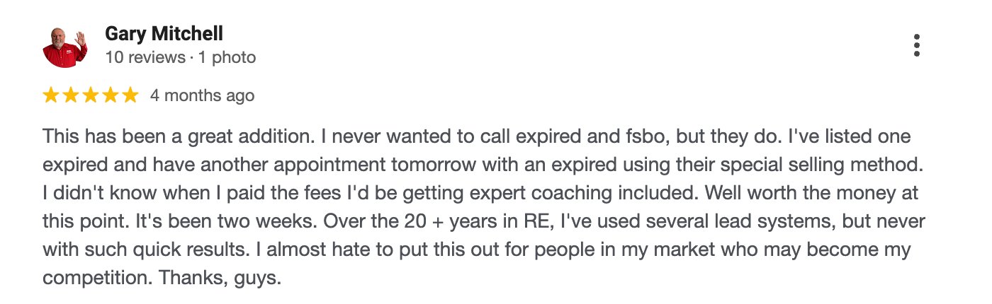 Five-star Google review for Easy Seller Leads