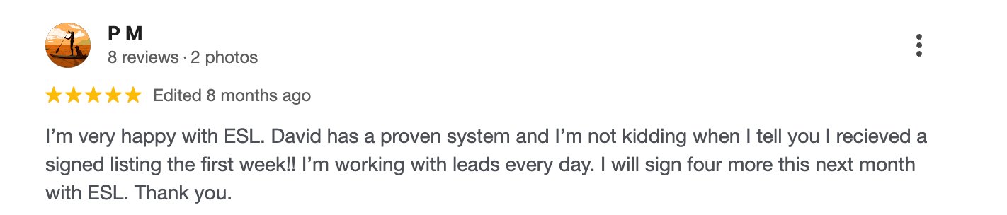 Five-star Google review for Easy Seller Leads