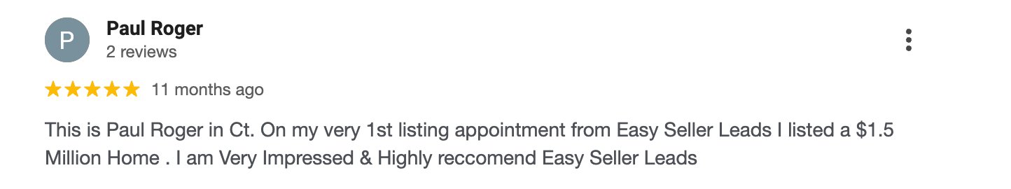 Five-star Google review for Easy Seller Leads