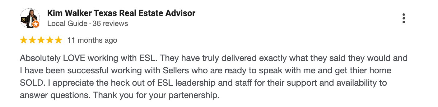 Five-star Google review for Easy Seller Leads