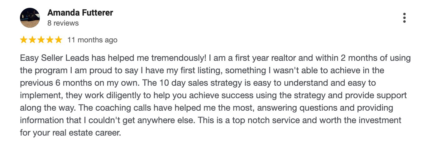 Five-star Google review for Easy Seller Leads