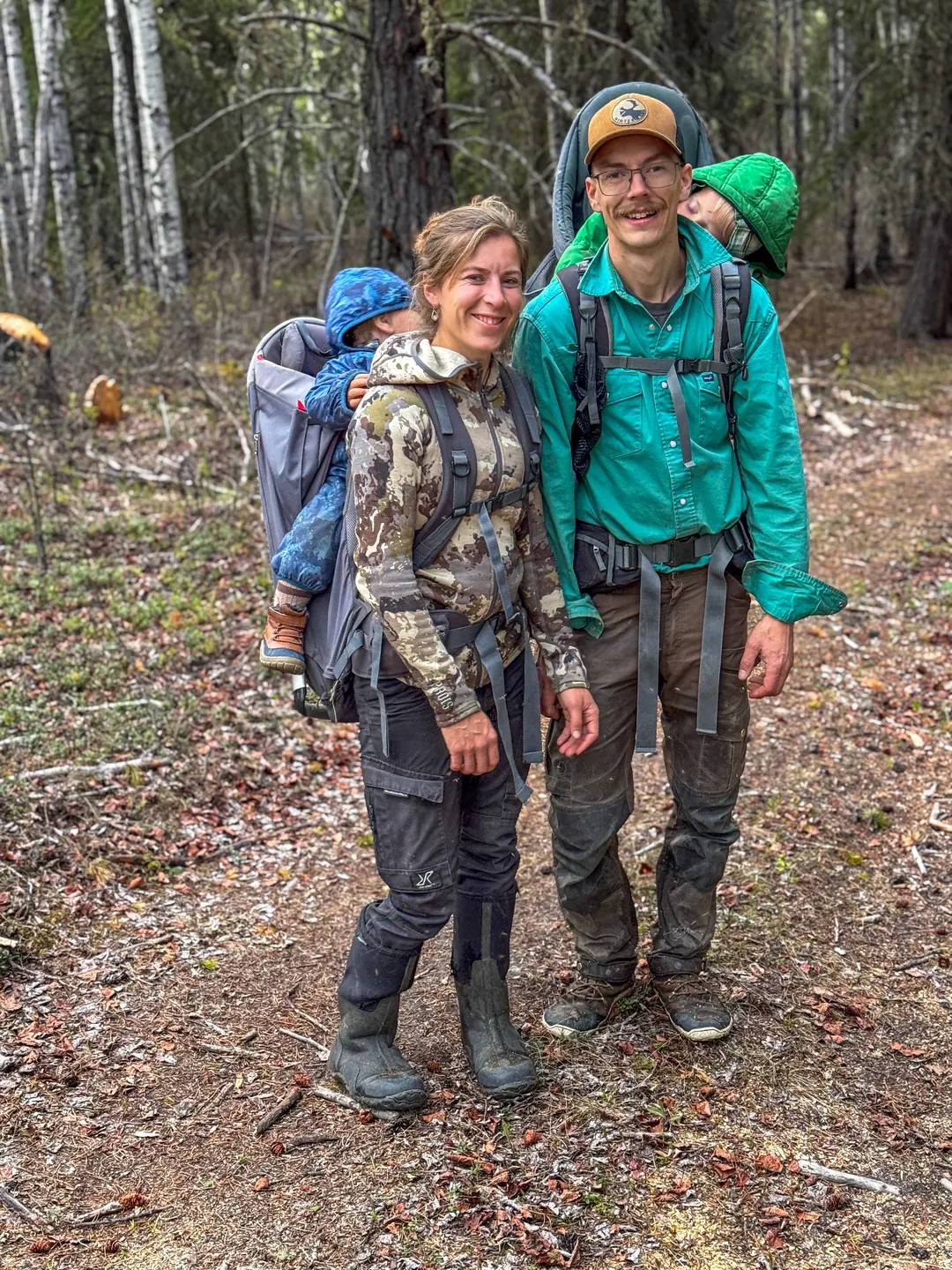 Leif and Abby Harbidge with their boys in the backcountry