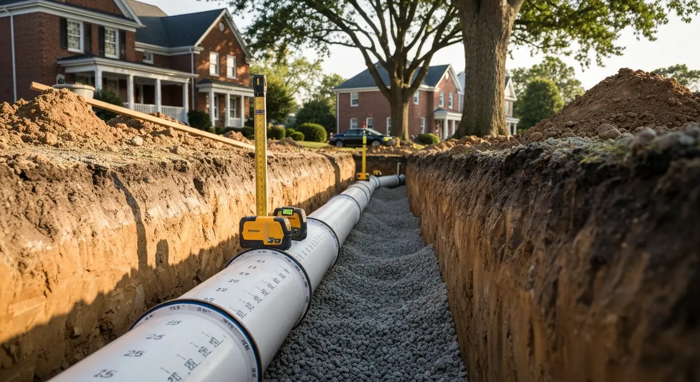Sewer line installation in trench