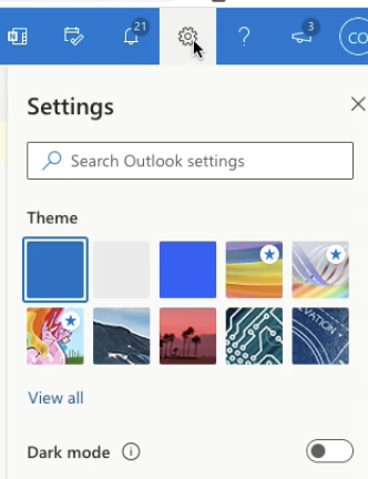 Outlook settings gear