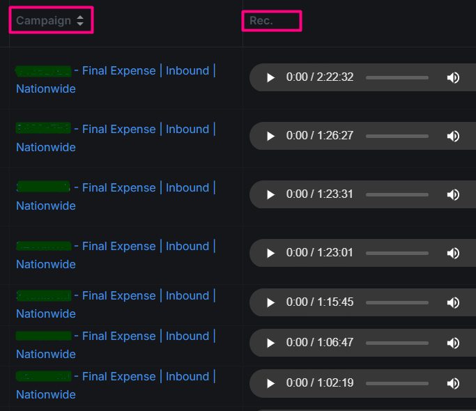 Recorded final expense inbound calls, several longer than an hour