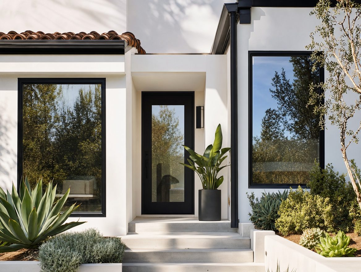 Ventanas y puerta de entrada nuevas de bajo consumo instaladas en una casa de California