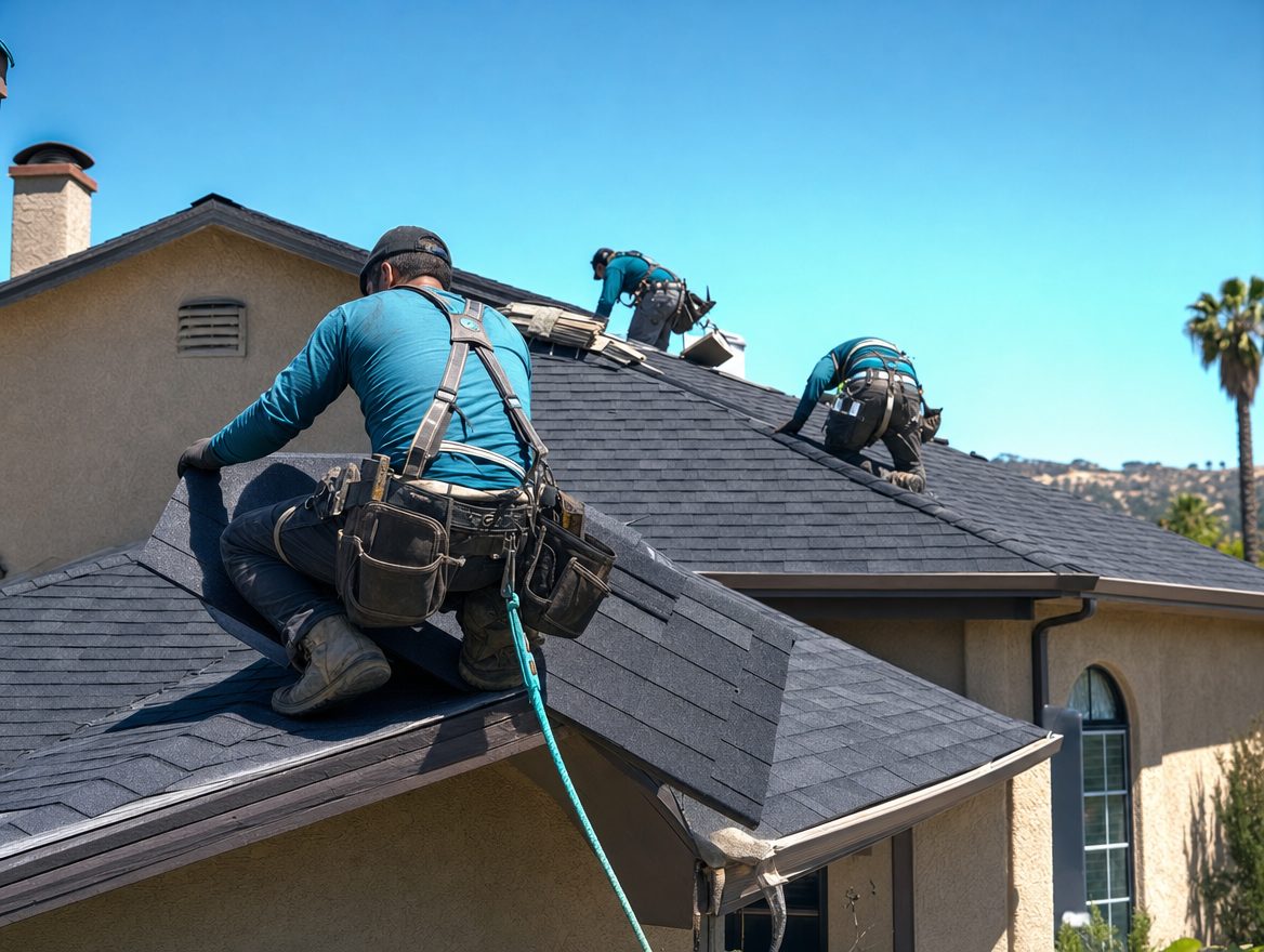 Instalación de techo nuevo de tejas por California Home Solutions en una casa de California