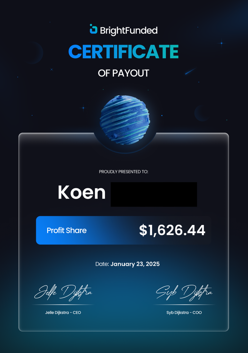 Payout certificate