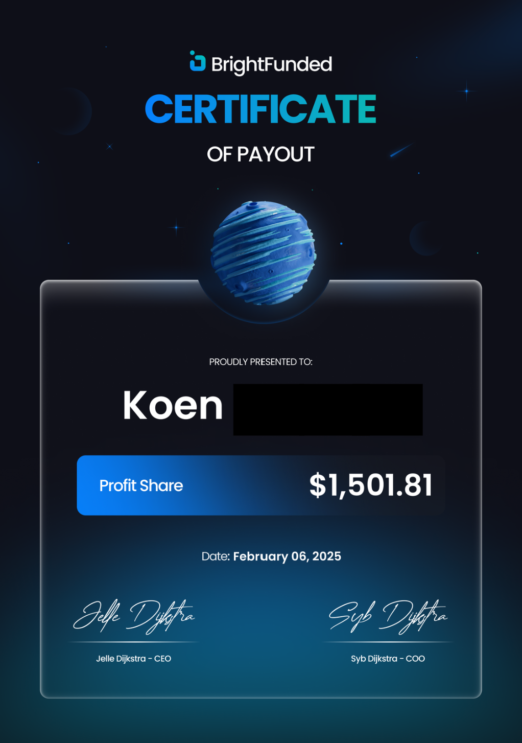 Payout certificate