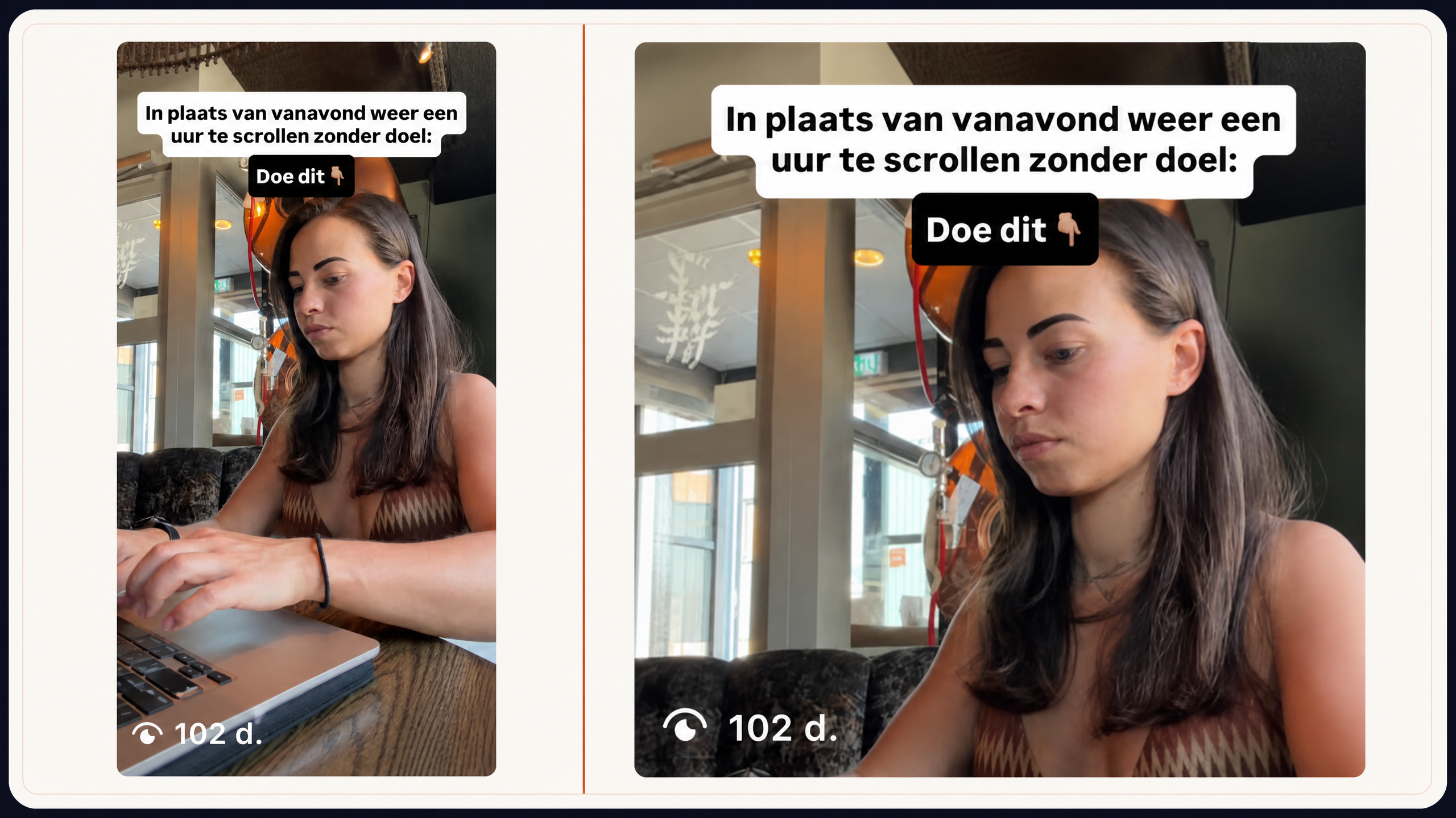 Reelvoorbeeld met 102 duizend weergaven