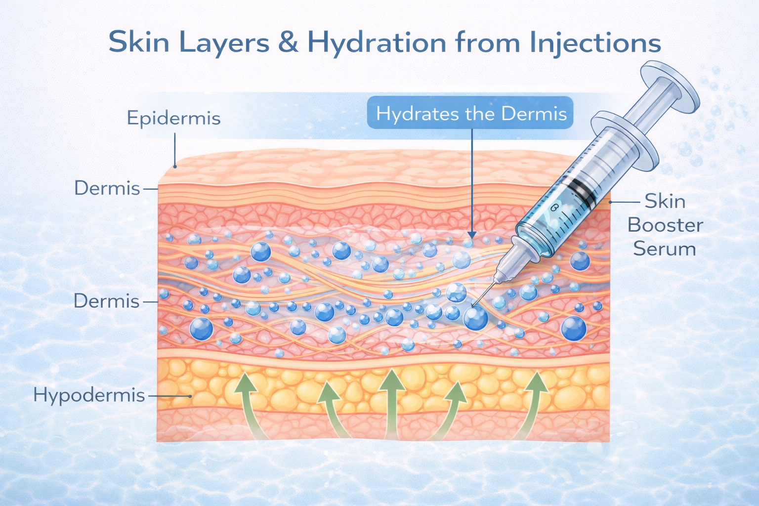 Hyaluronic acid hydrating skin layers illustration