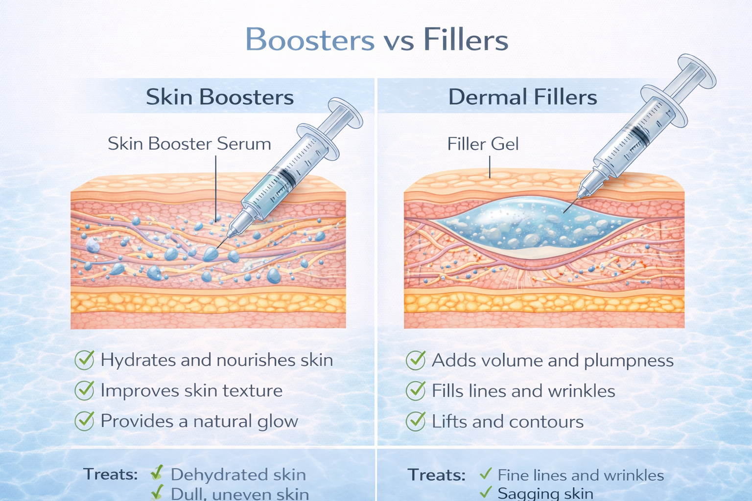 Skin booster vs dermal fillers comparison chart