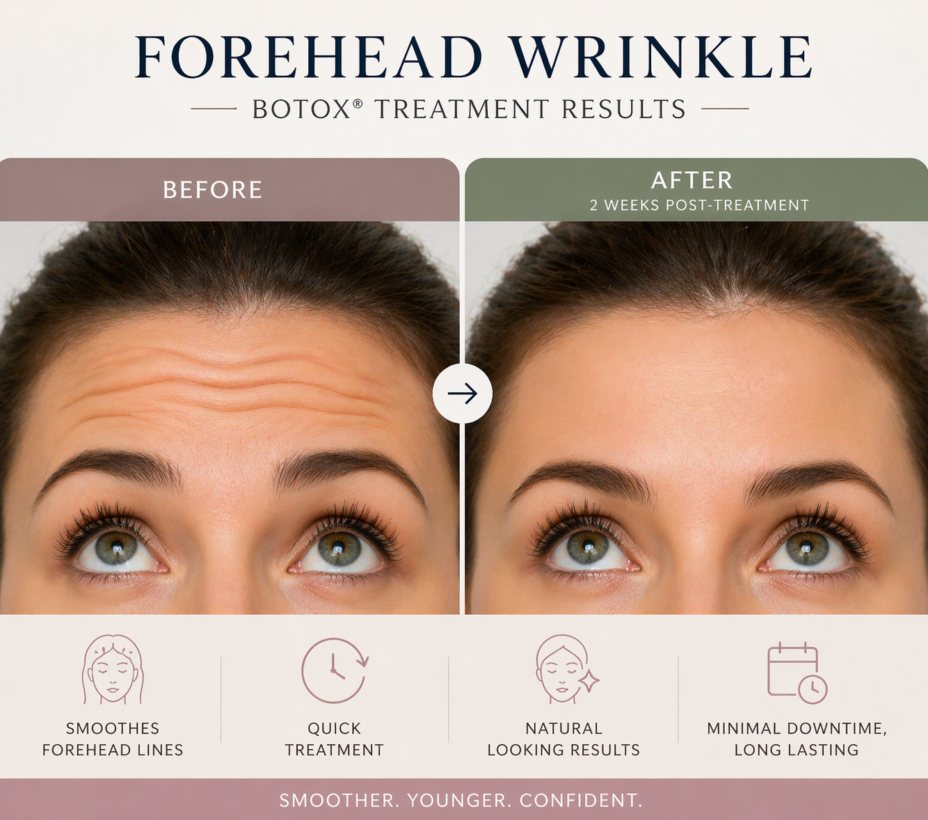 Botox treatment smoothing forehead wrinkles Botox treatment smoothing forehead wrinkles