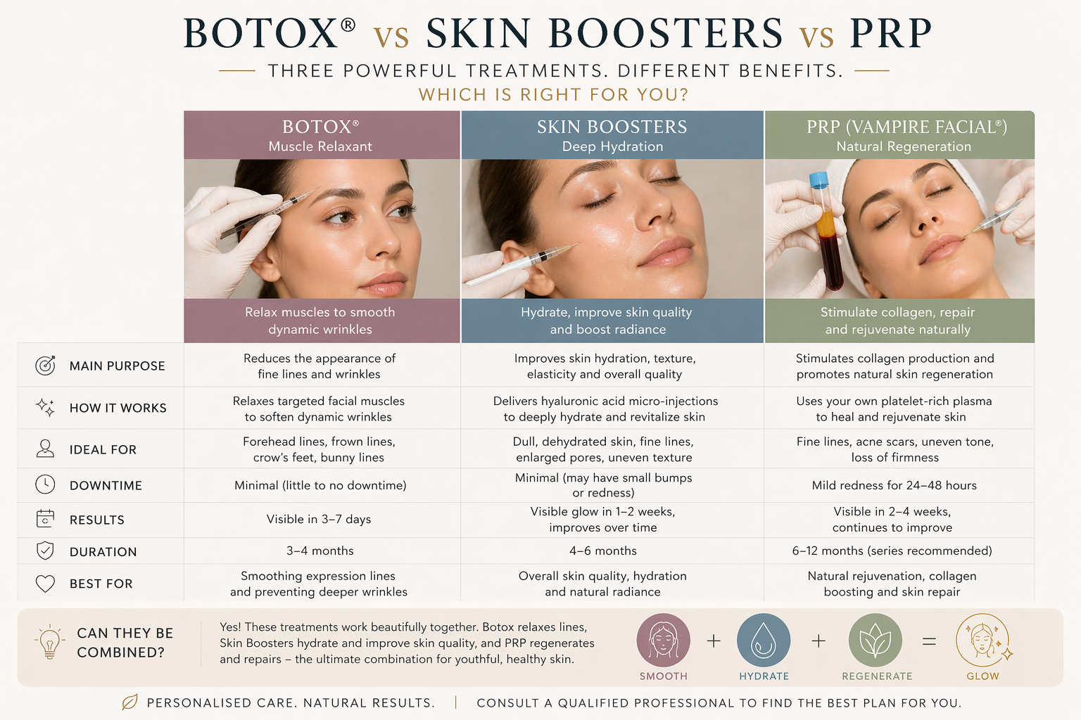 Botox vs skin boosters vs PRP comparison Botox vs skin boosters vs PRP comparison