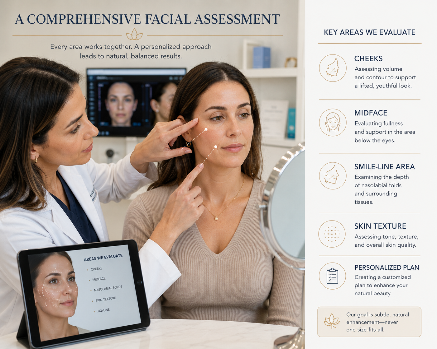 Provider evaluating non-surgical treatment options for smile lines and facial aging Provider evaluating non-surgical treatment options for smile lines and facial aging