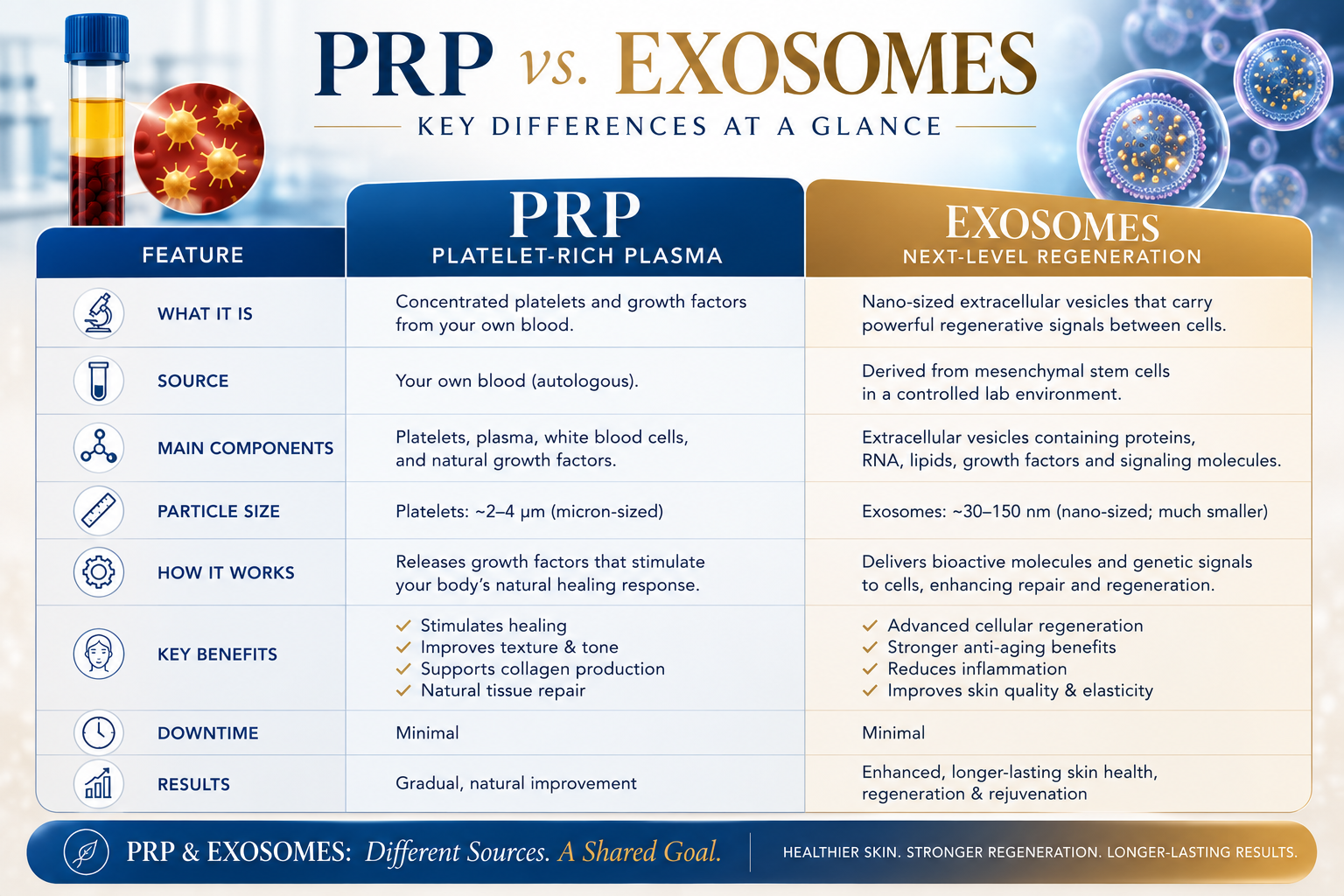 Comparison chart showing the differences between PRP and Exosomes Comparison chart showing the differences between PRP and Exosomes