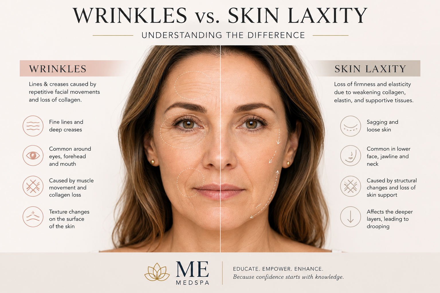 Comparison between facial wrinkles and loose sagging skin Comparison between facial wrinkles and loose sagging skin