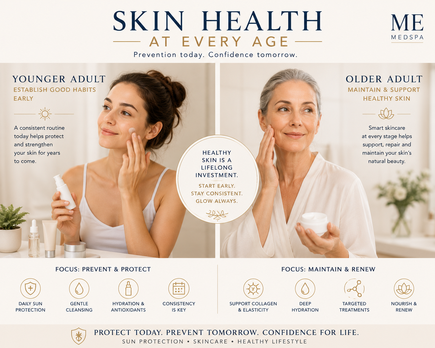 Illustration showing preventative skincare habits that support healthy aging