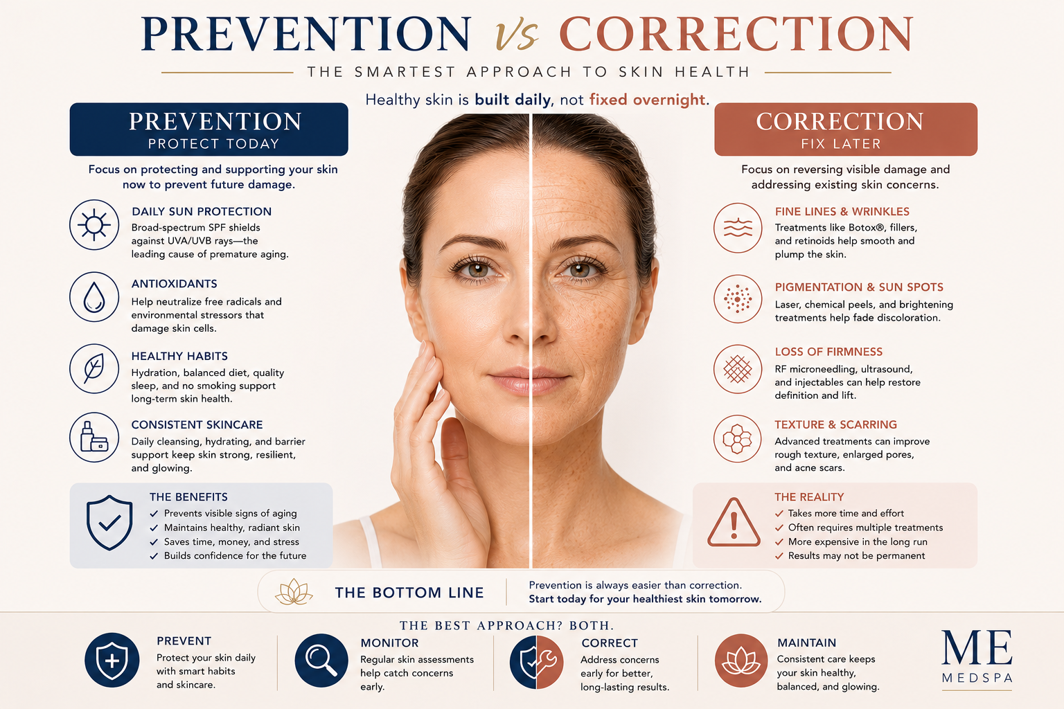 Comparison between preventative skincare and corrective anti-aging treatments