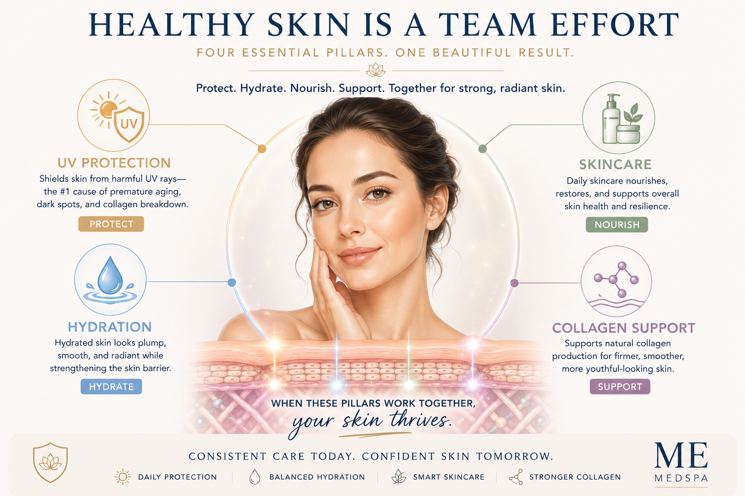 Illustration highlighting habits that support healthy skin and reduce premature aging