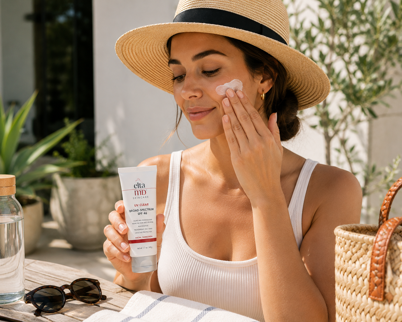 Applying sunscreen as part of a daily preventative skincare routine
